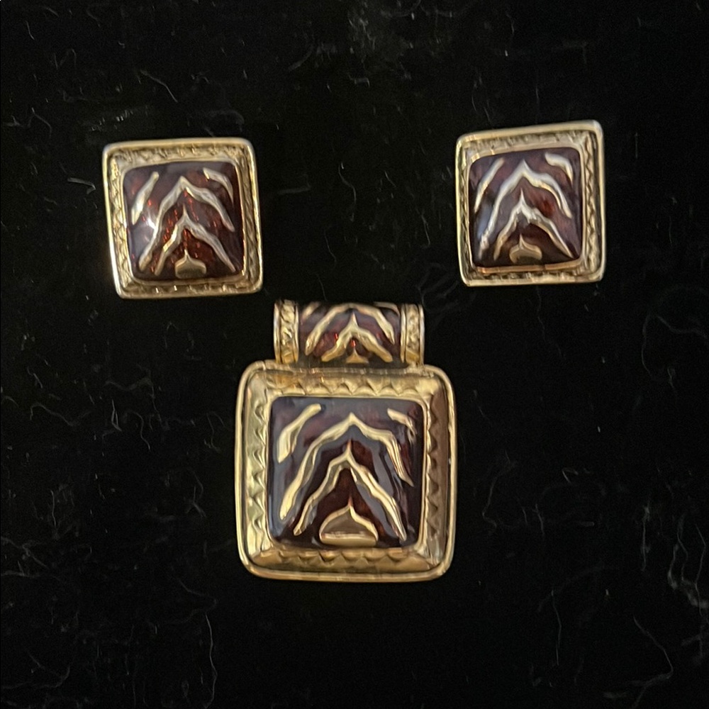 Premier Designs Gold and Brown Geometric Earrings